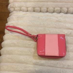 Striped Pink Leather Wristlet Clutch